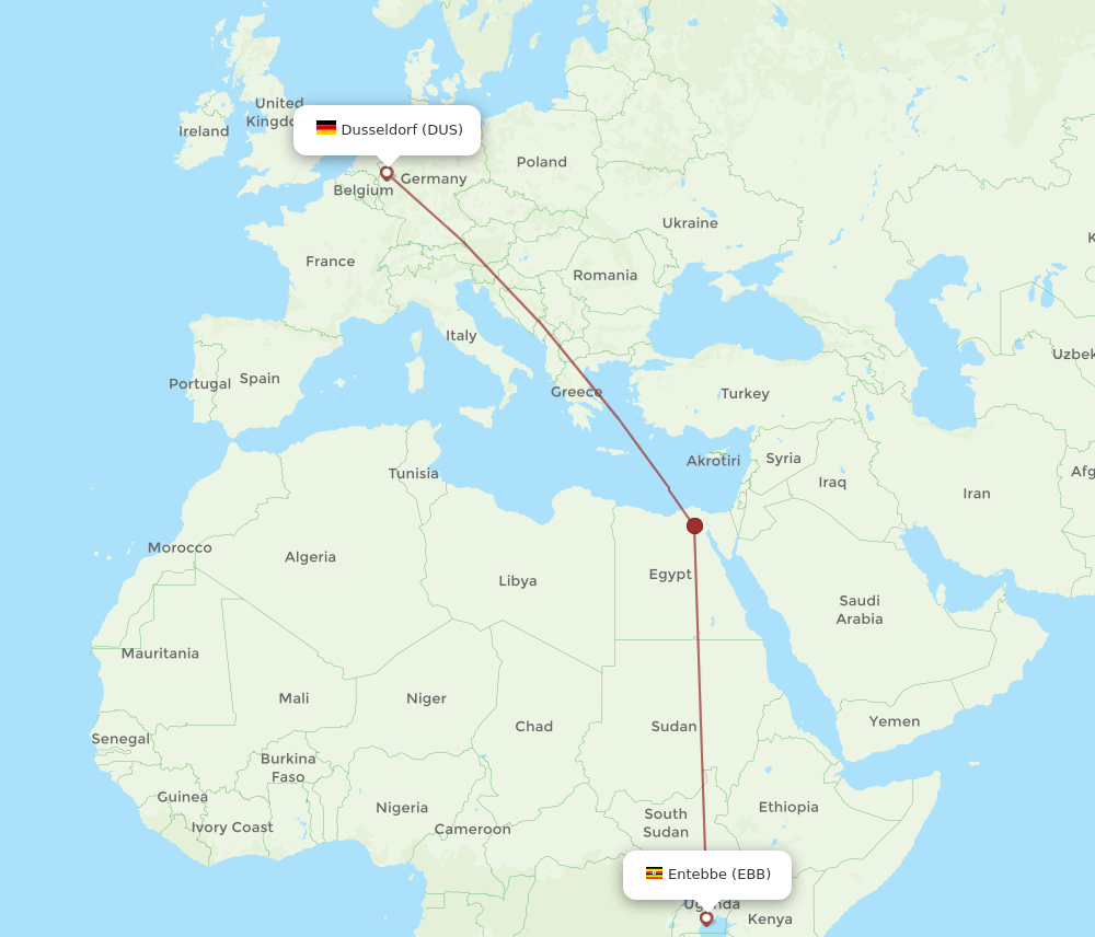 DUS to EBB flights and routes map