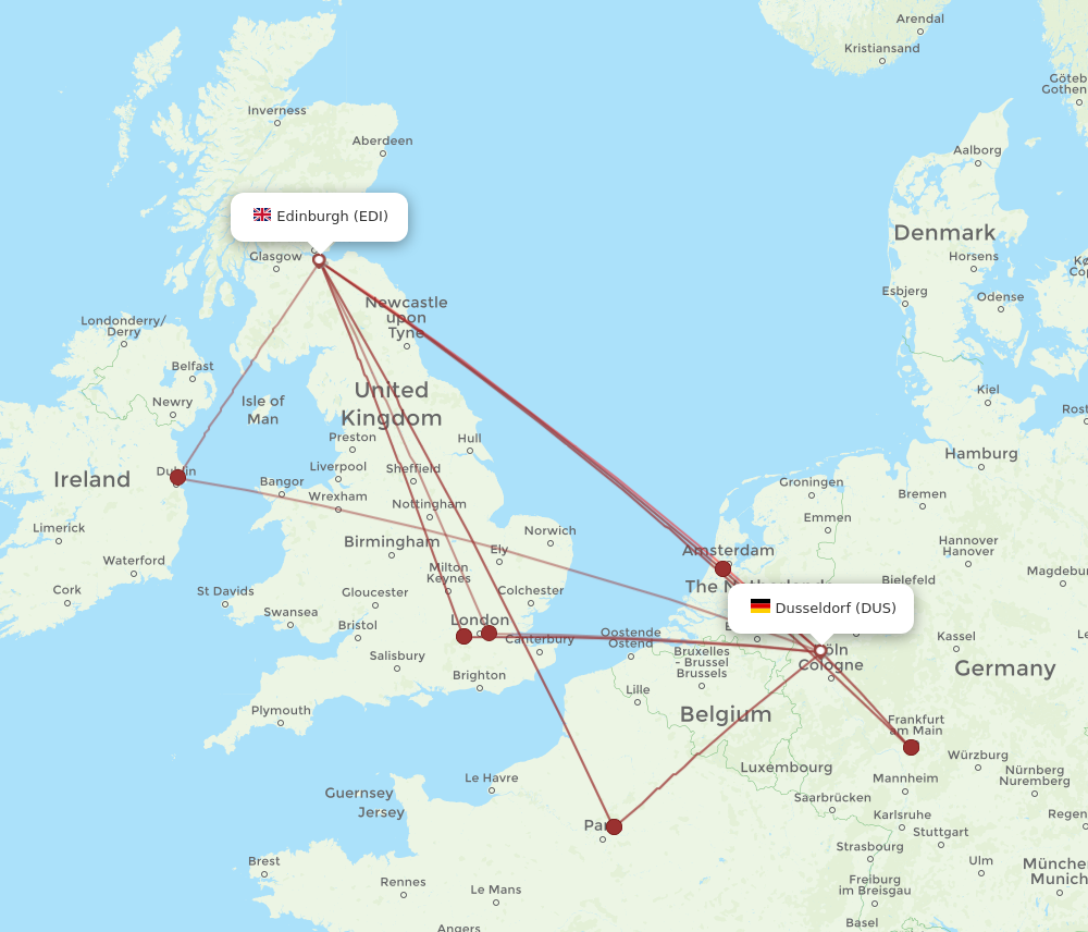 DUS to EDI flights and routes map