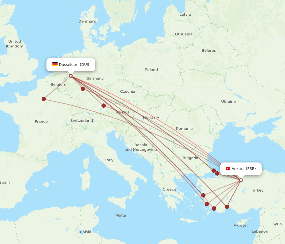 DUS to ESB flights and routes map