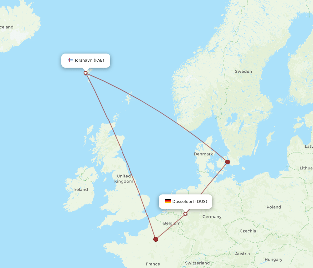 DUS-FAE flight routes