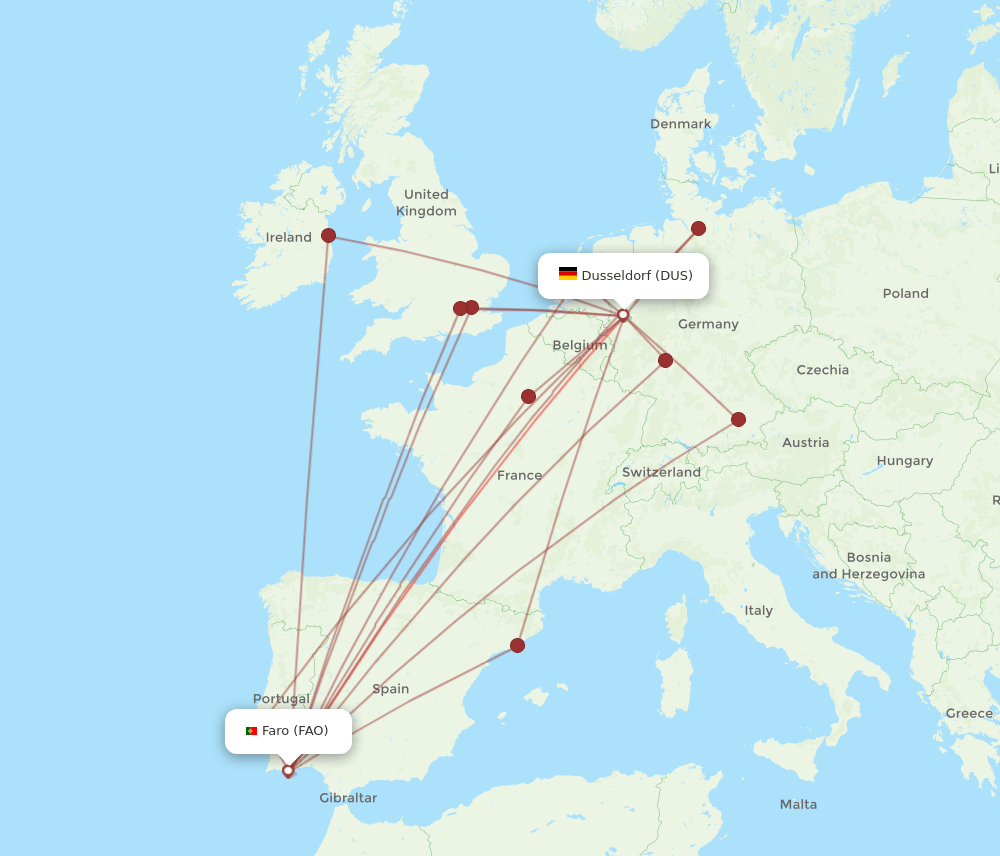 DUS-FAO flight routes
