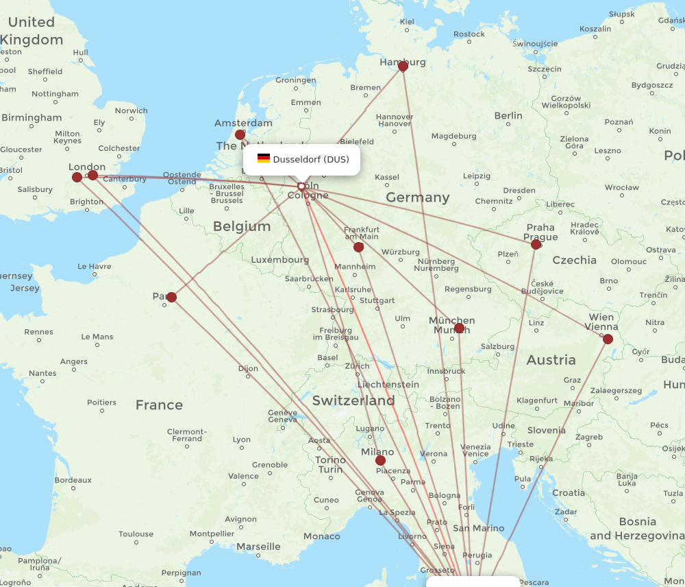 DUS to FCO flights and routes map