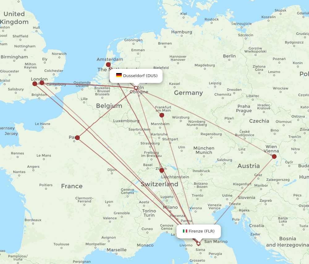 DUS-FLR flight routes
