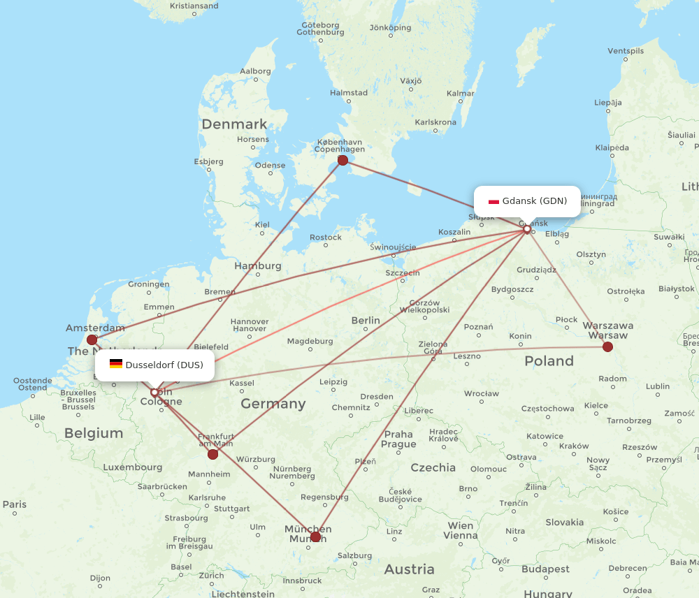DUS-GDN flight routes