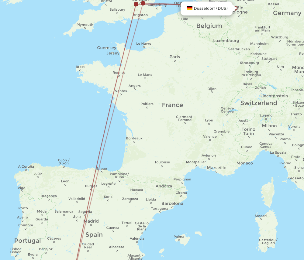 DUS-GIB flight routes