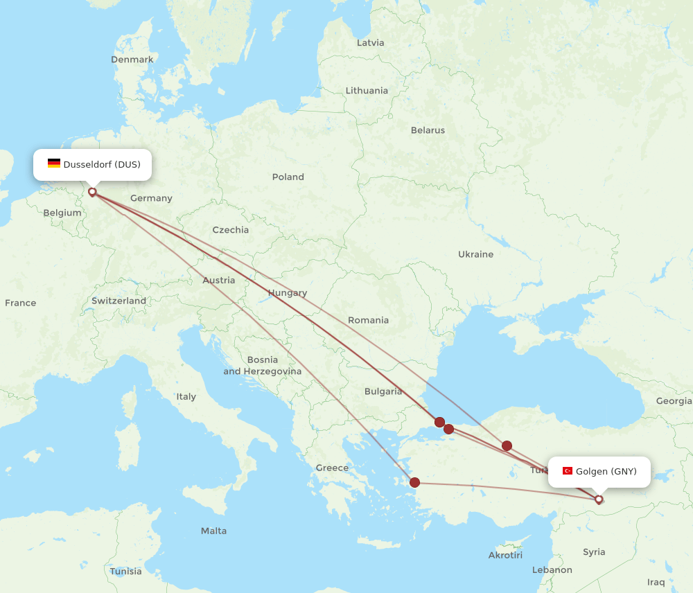 DUS-GNY flight routes