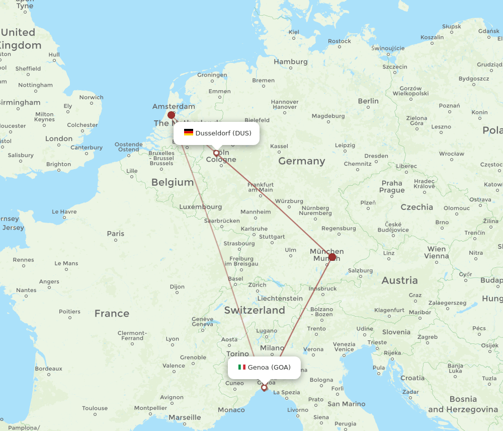DUS to GOA flights and routes map