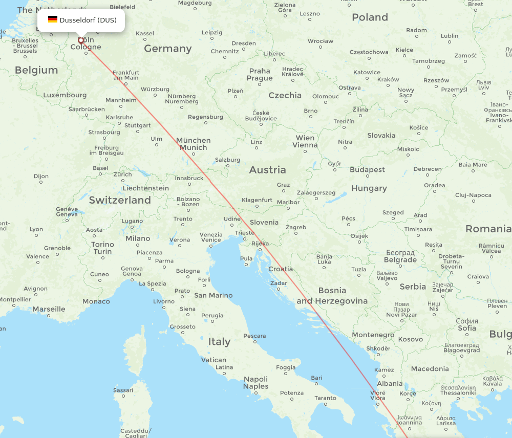 DUS to GPA flights and routes map