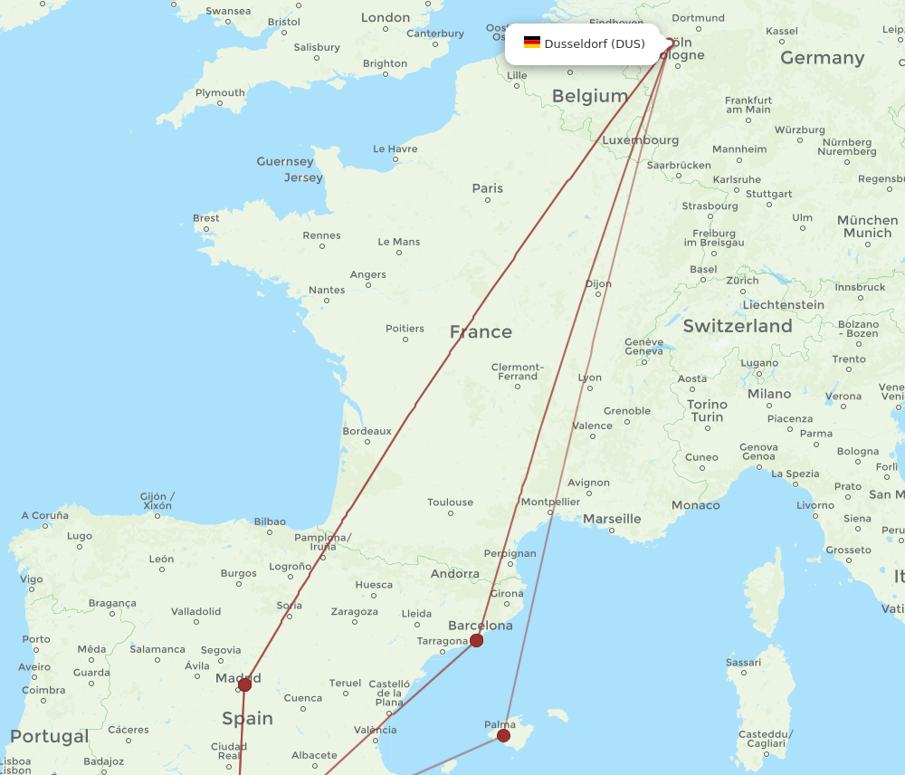 DUS-GRX flight routes
