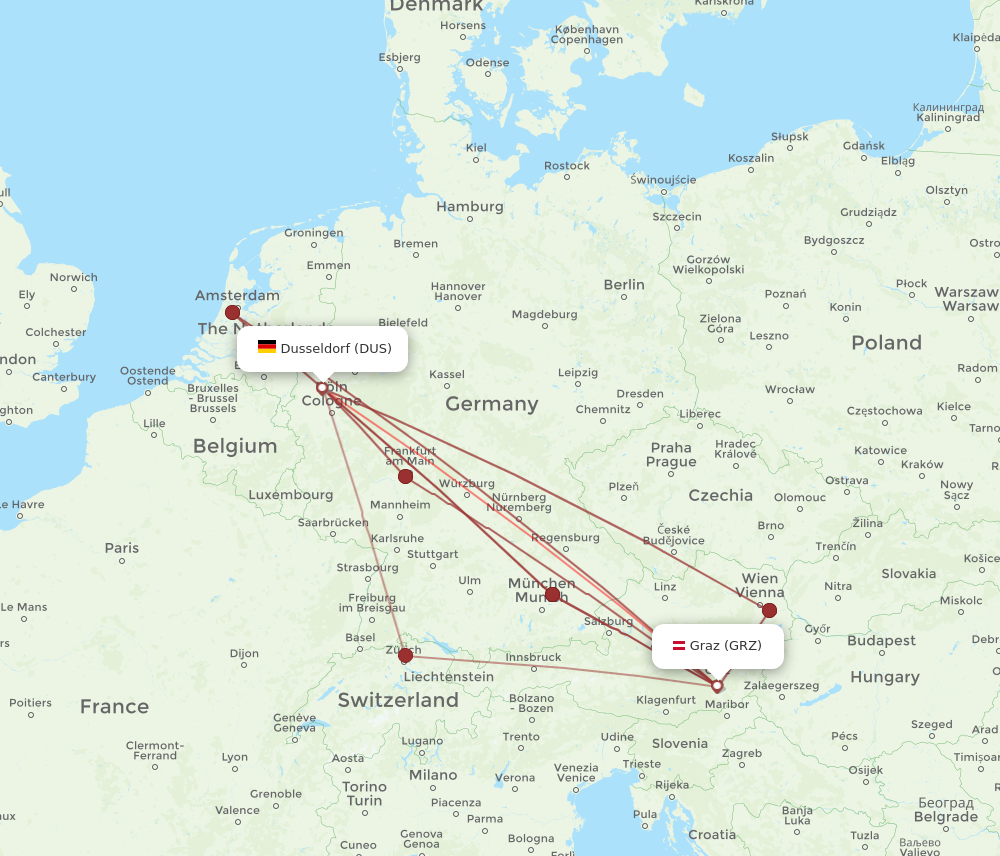 DUS to GRZ flights and routes map