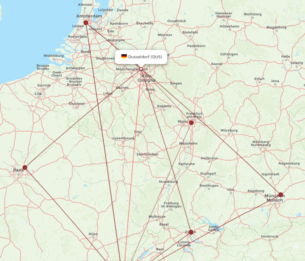 DUS to GVA flights and routes map