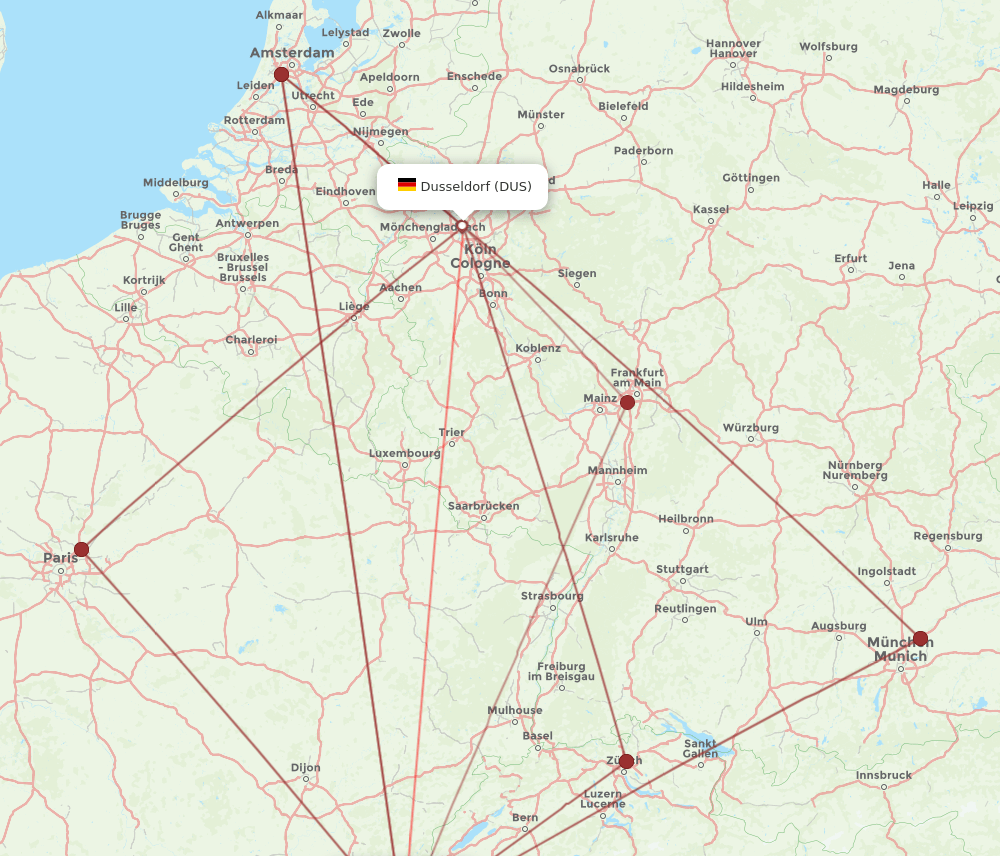 DUS to GVA flights and routes map