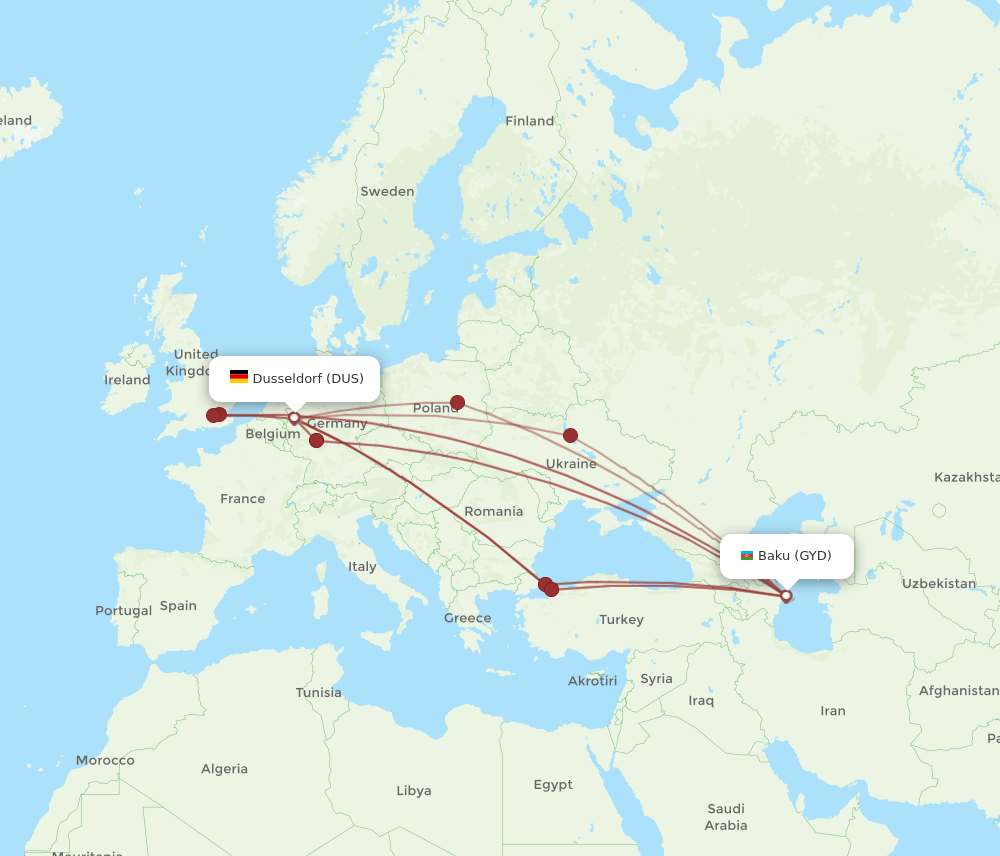 DUS to GYD flights and routes map
