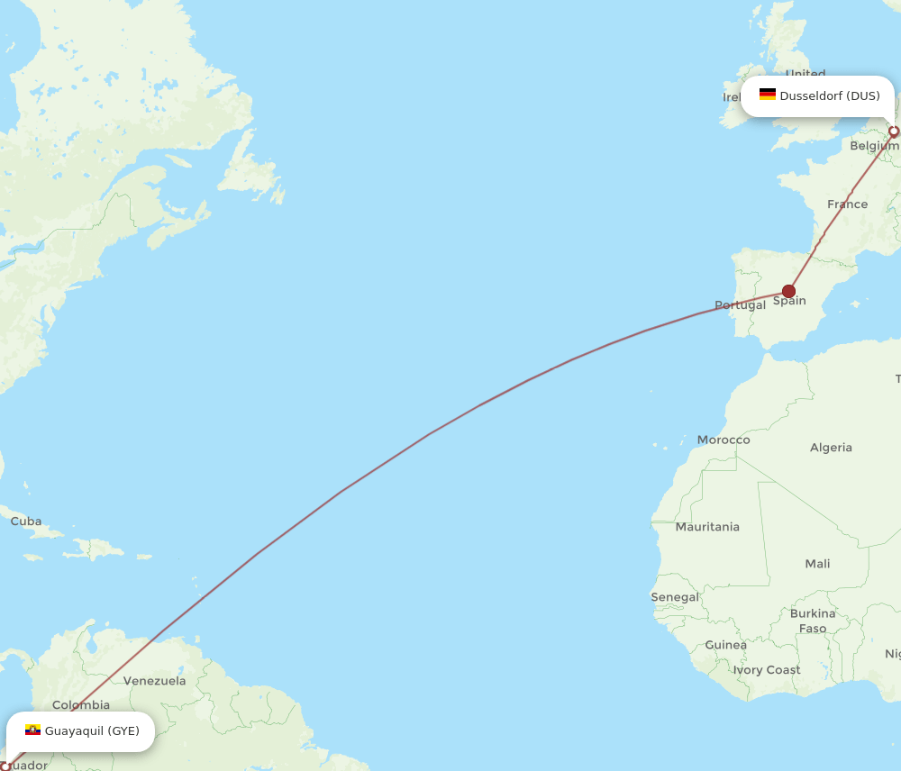 DUS-GYE flight routes
