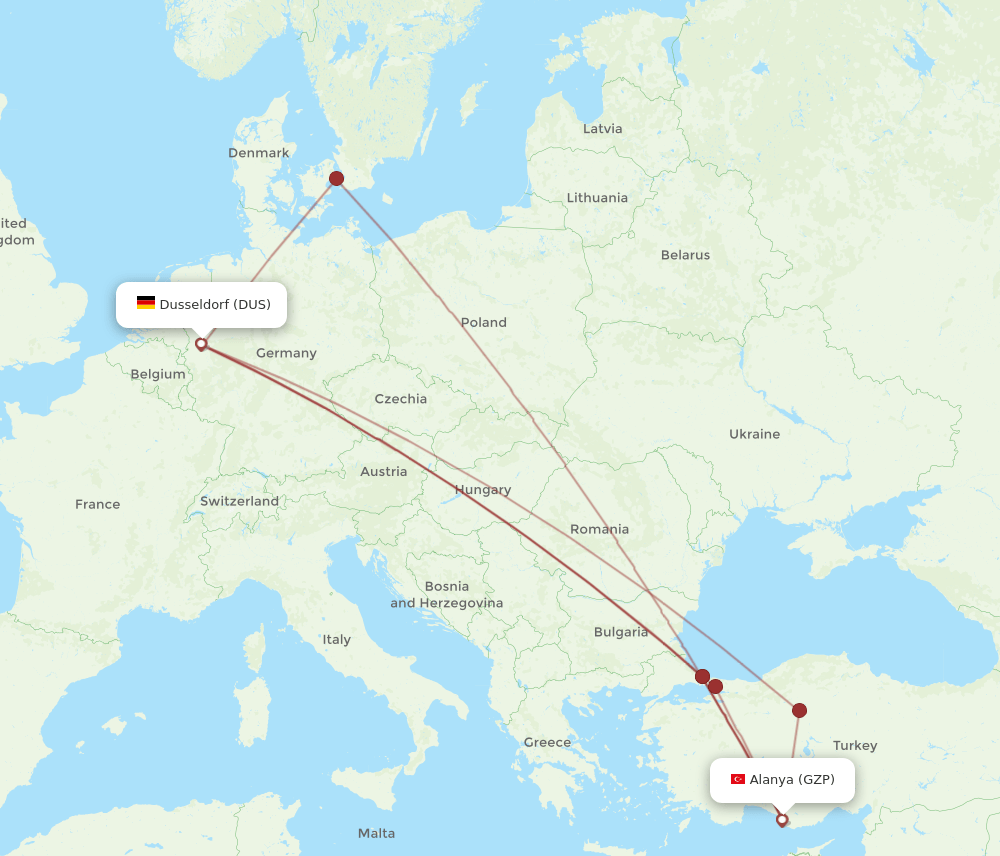 DUS-GZP flight routes