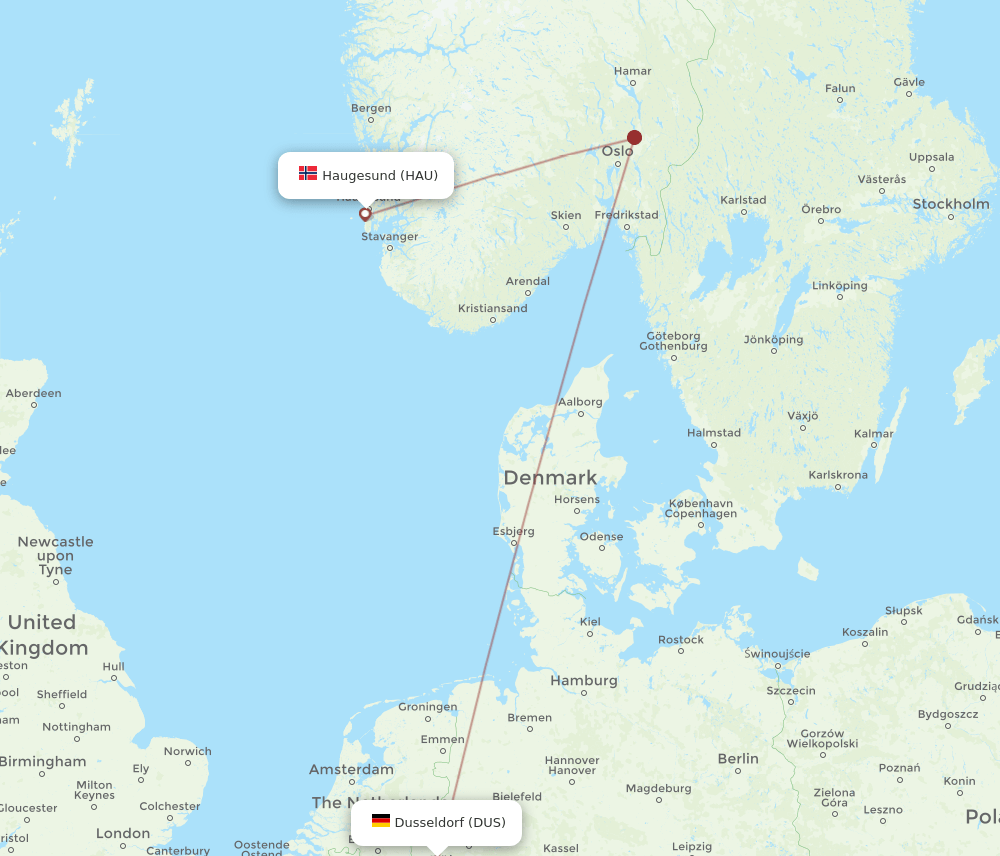 DUS to HAU flights and routes map