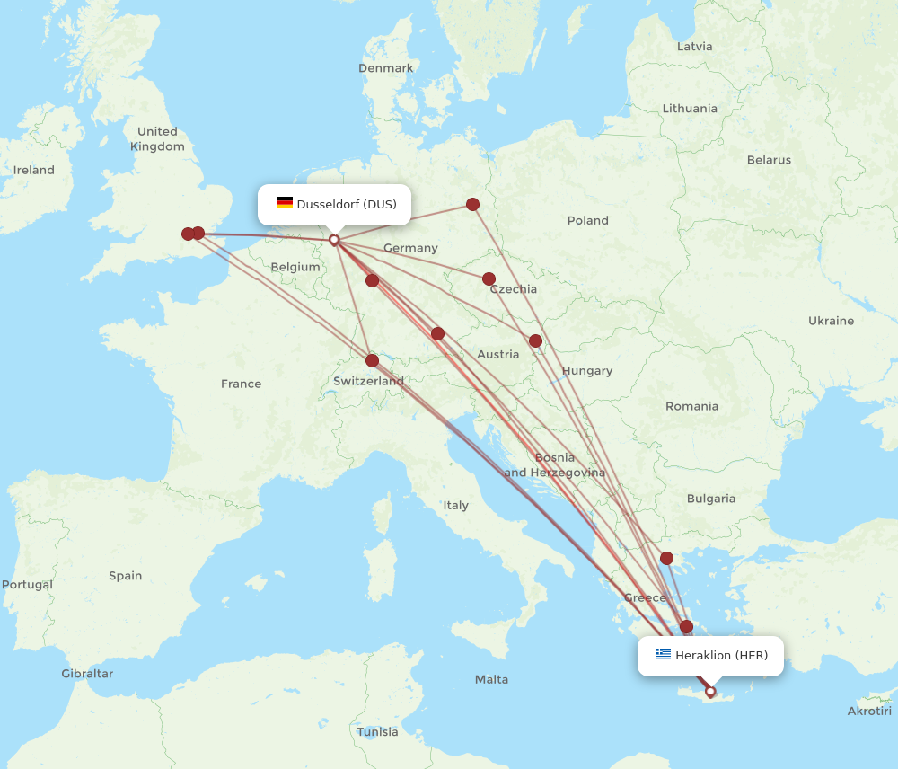 DUS to HER flights and routes map