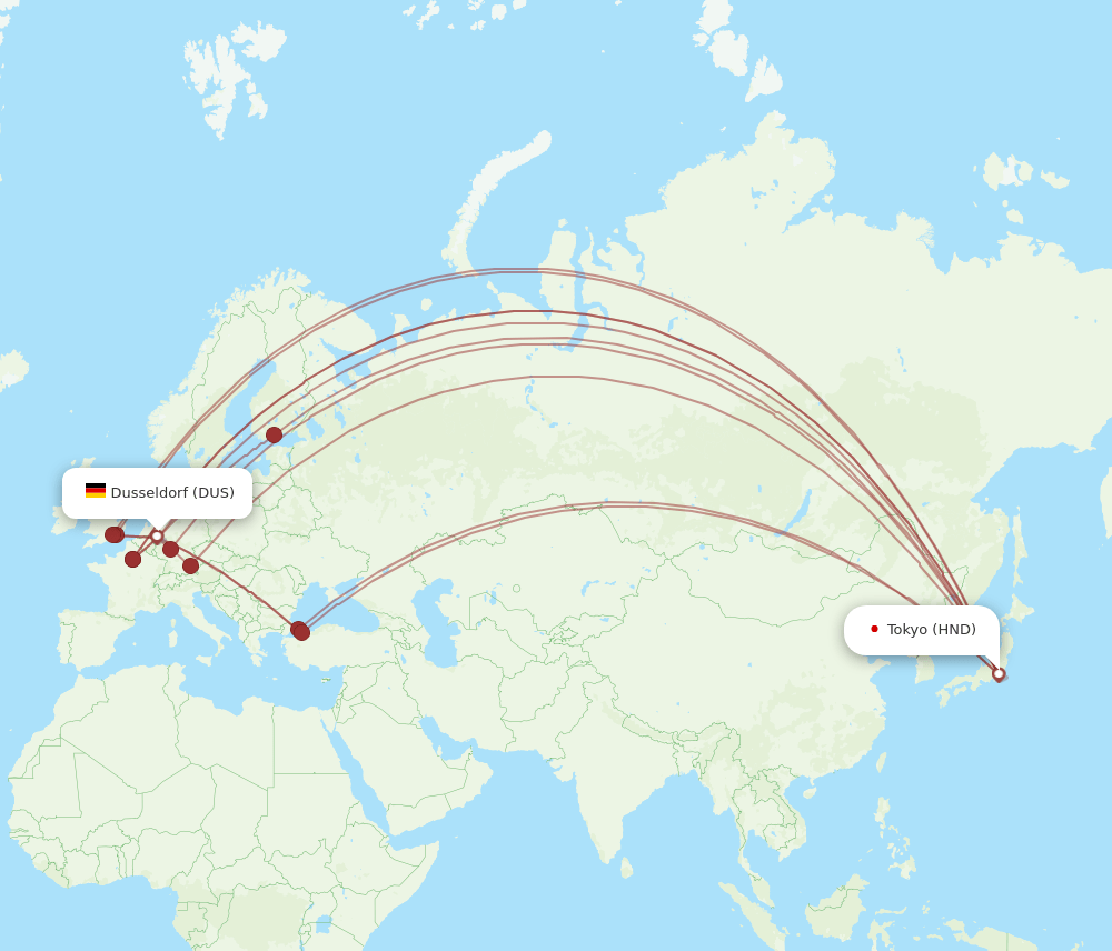 DUS-HND flight routes