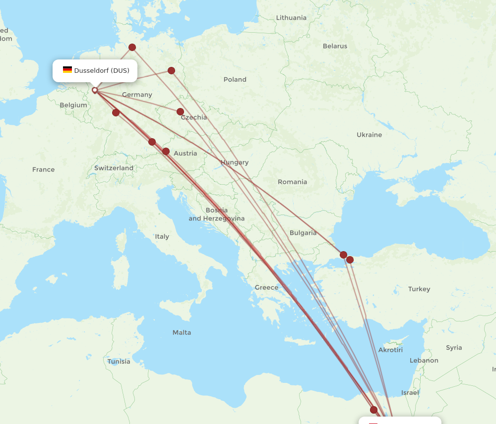 DUS to HRG flights and routes map