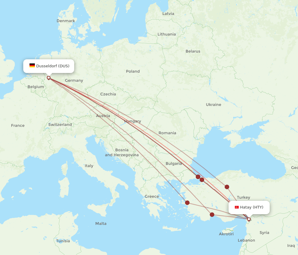 DUS-HTY flight routes