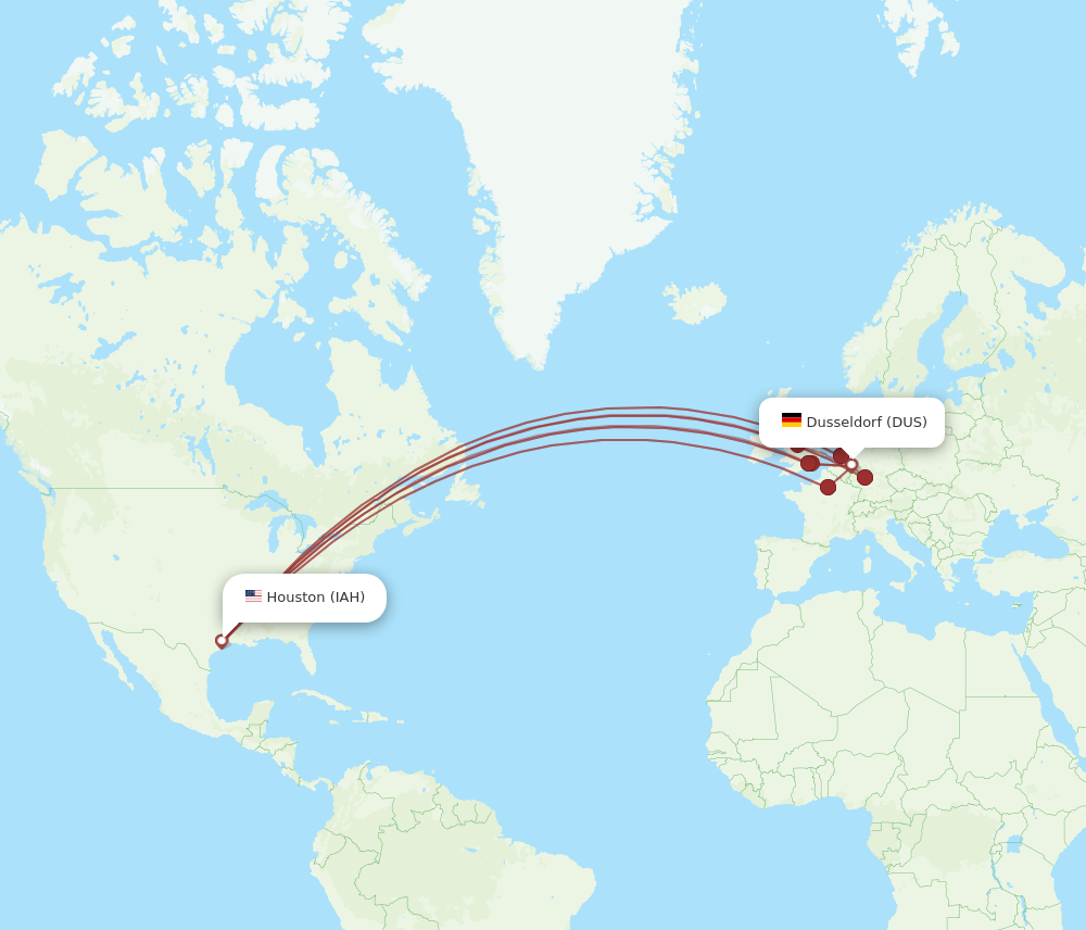 DUS to IAH flights and routes map