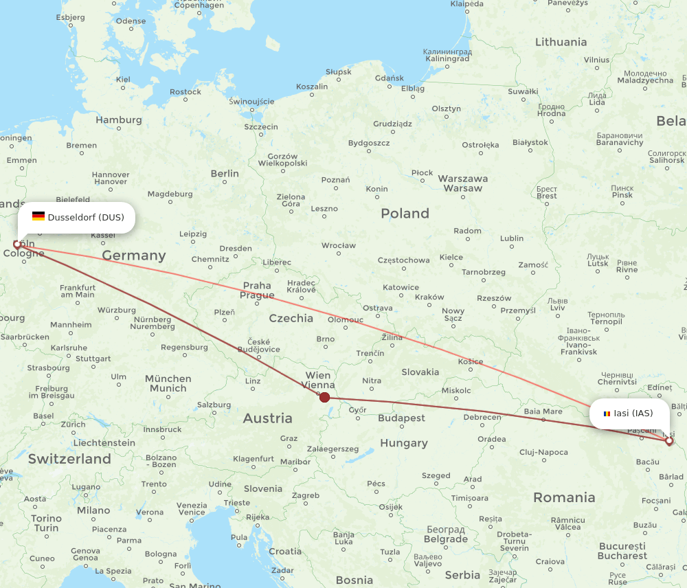DUS-IAS flight routes