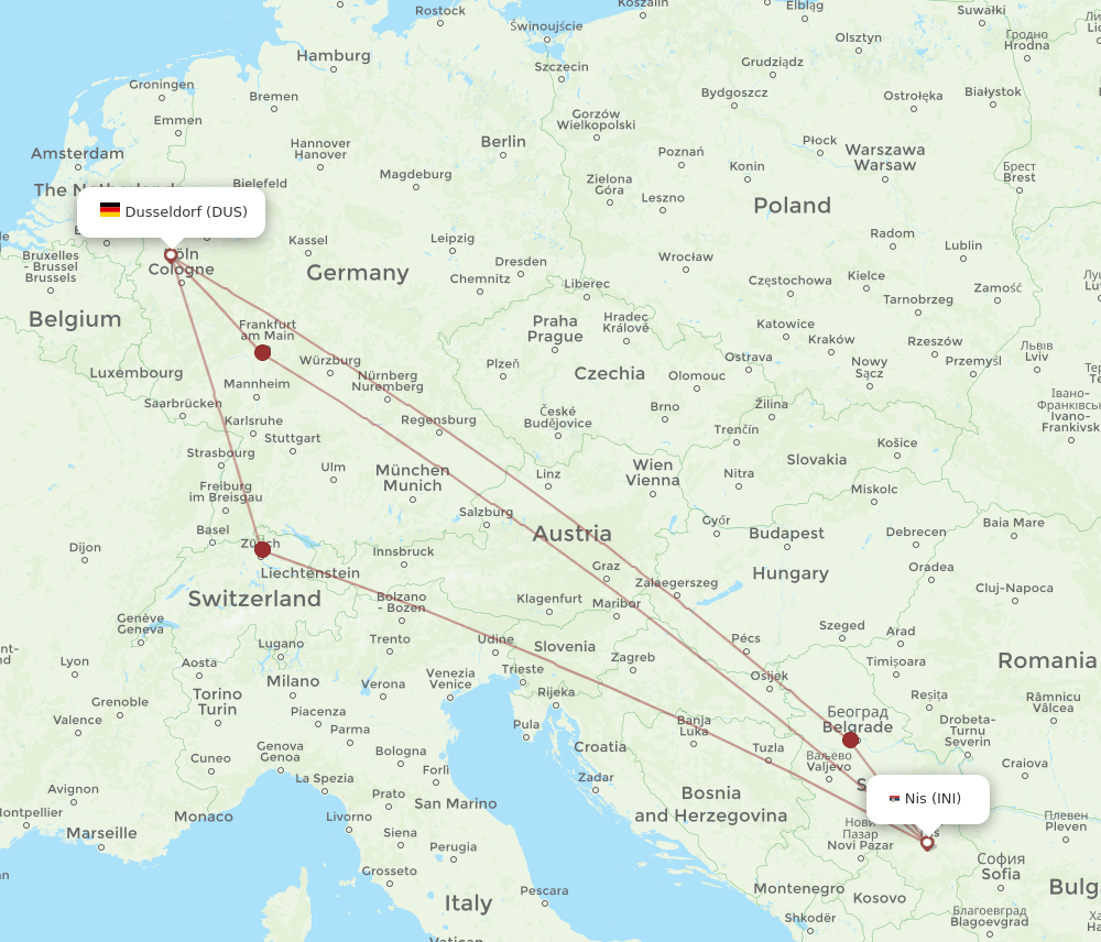 DUS-INI flight routes