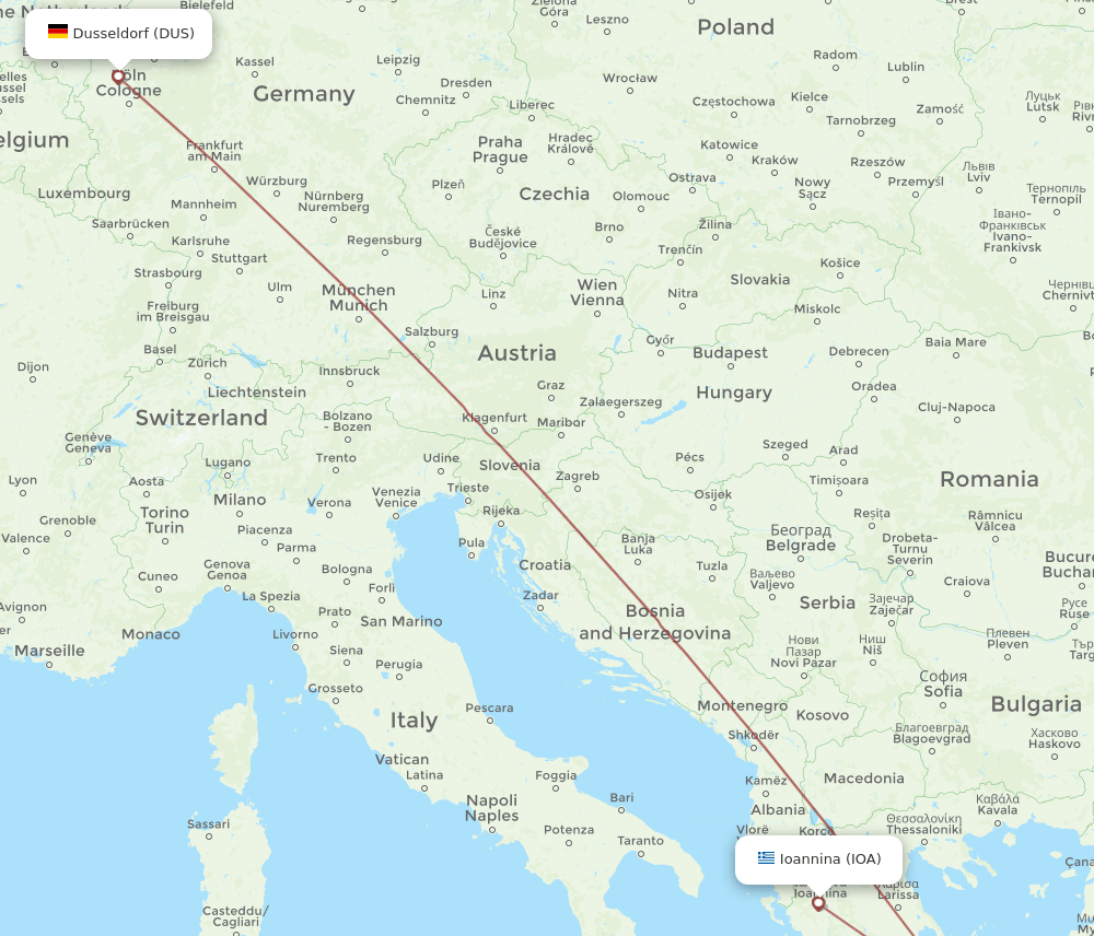 DUS-IOA flight routes