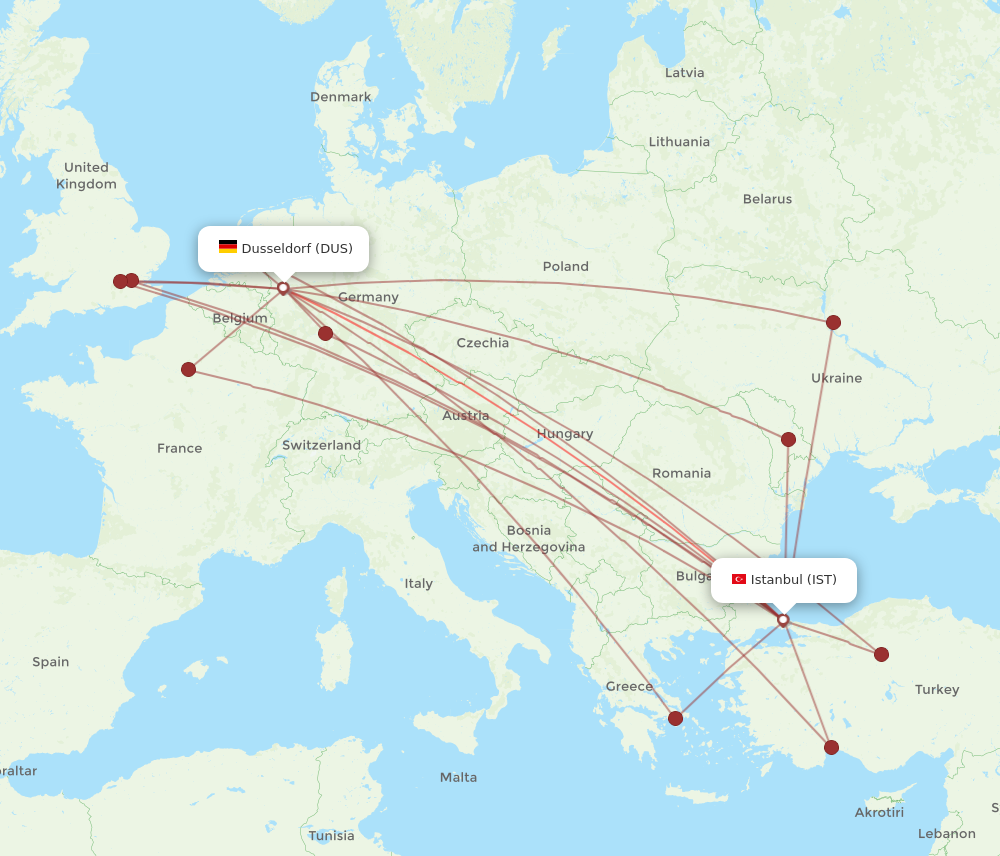 DUS to IST flights and routes map