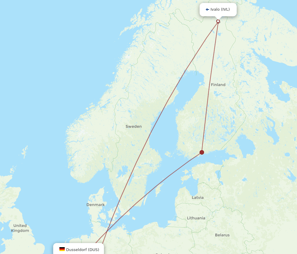 DUS-IVL flight routes