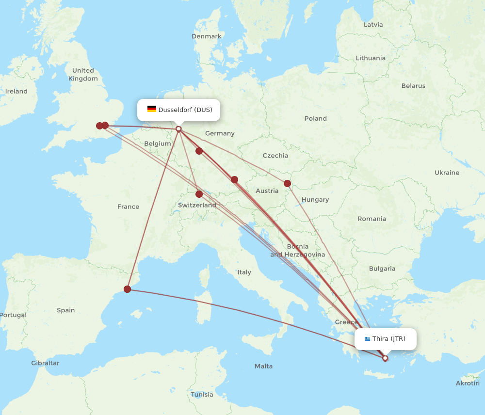 DUS-JTR flight routes