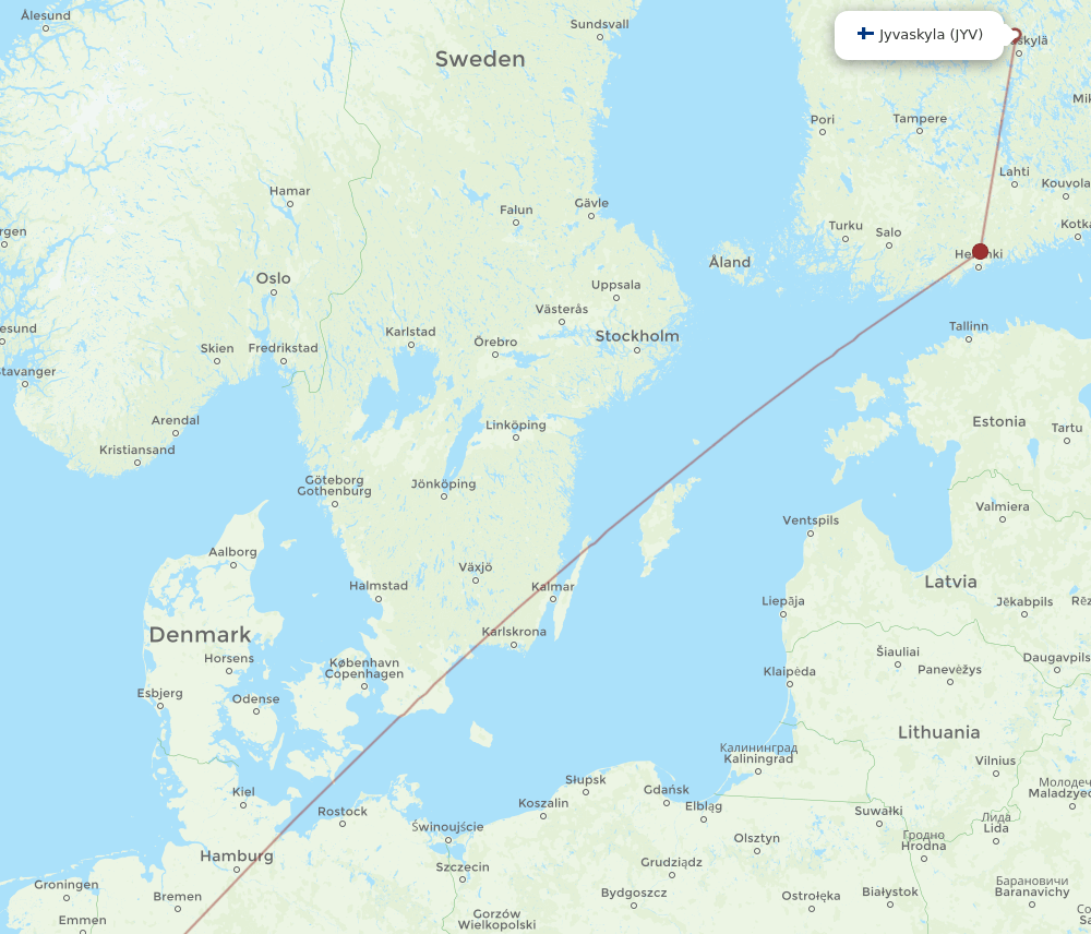 DUS to JYV flights and routes map