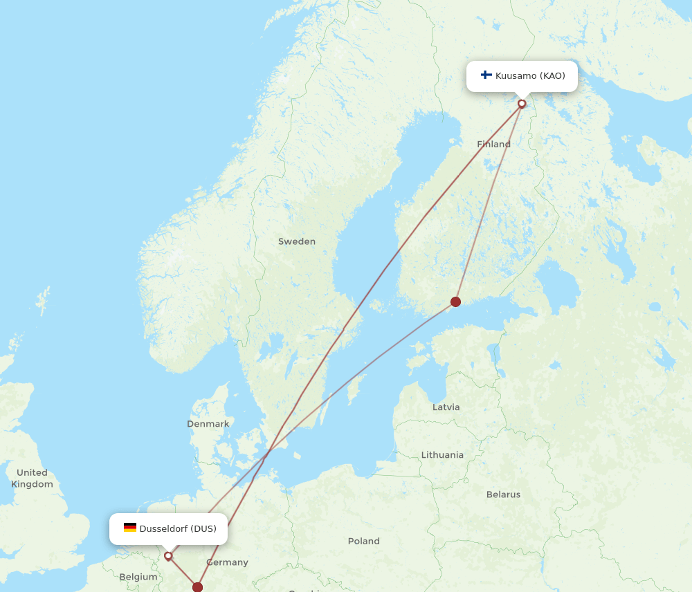 DUS-KAO flight routes