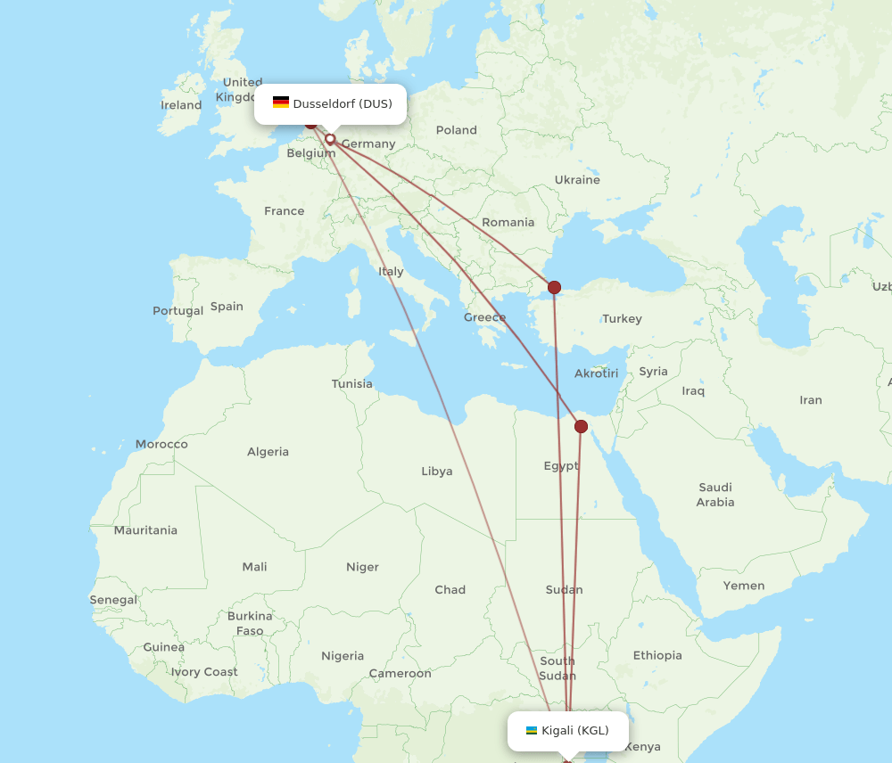 DUS-KGL flight routes