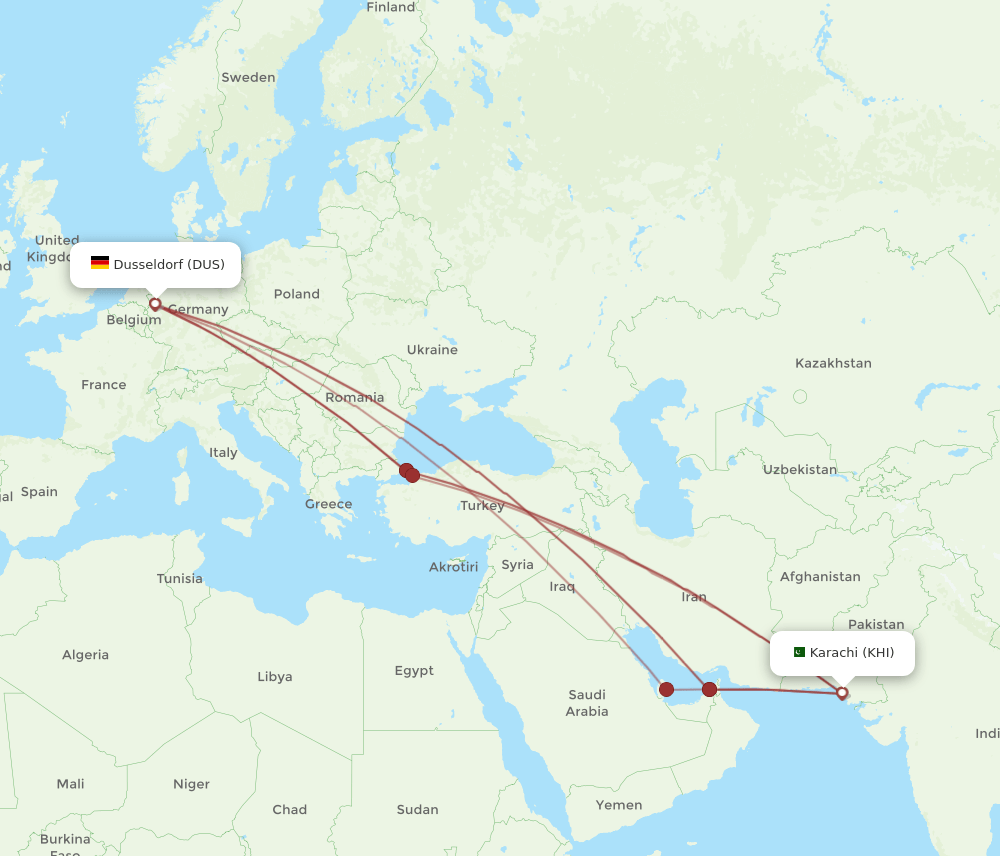 DUS-KHI flight routes