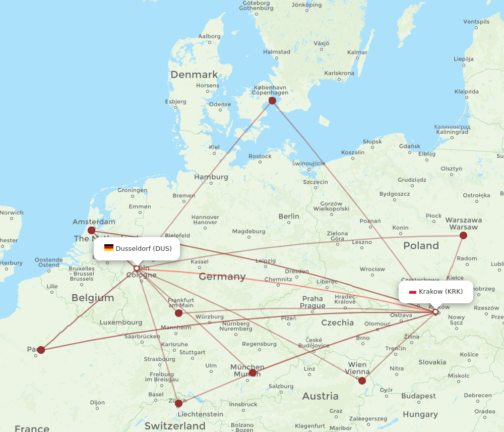 DUS-KRK flight routes