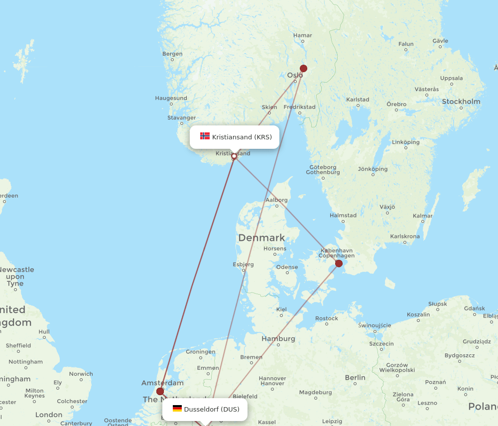 DUS-KRS flight routes