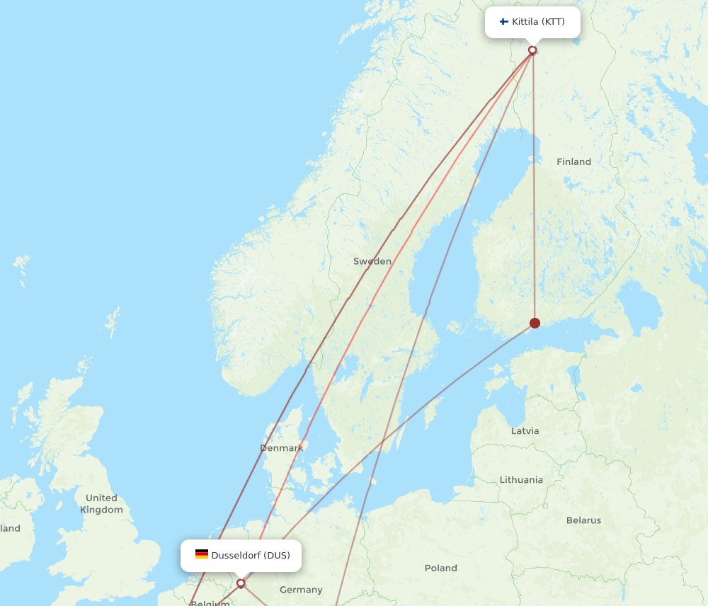 DUS to KTT flights and routes map