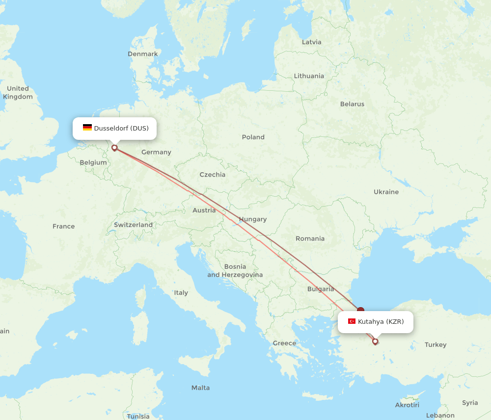 DUS-KZR flight routes