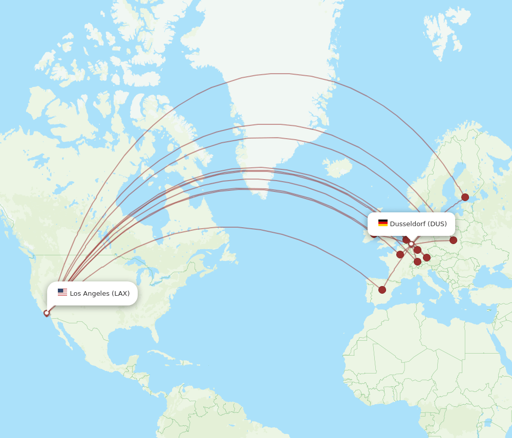 DUS-LAX flight routes