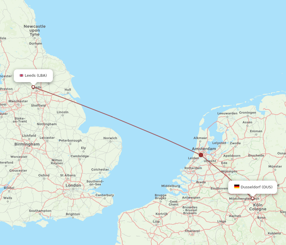 DUS to LBA flights and routes map