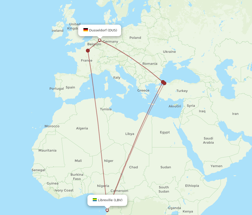 DUS-LBV flight routes