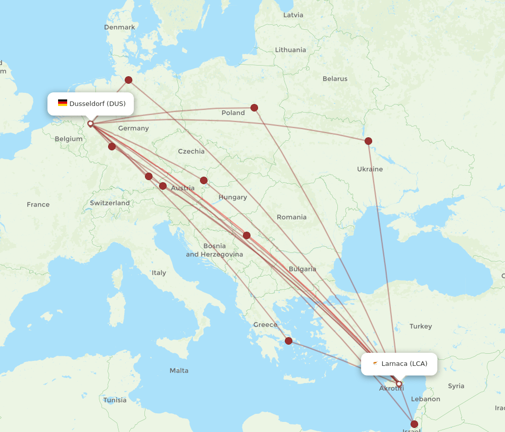 DUS-LCA flight routes