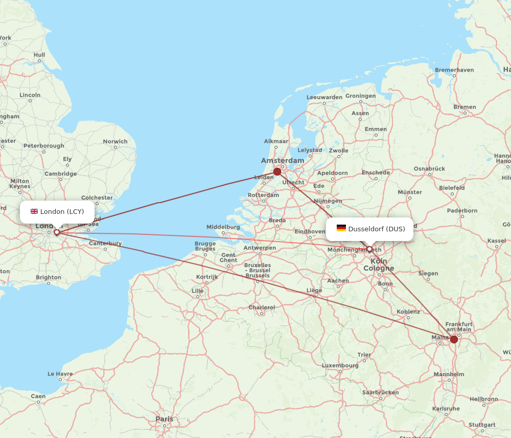 DUS to LCY flights and routes map