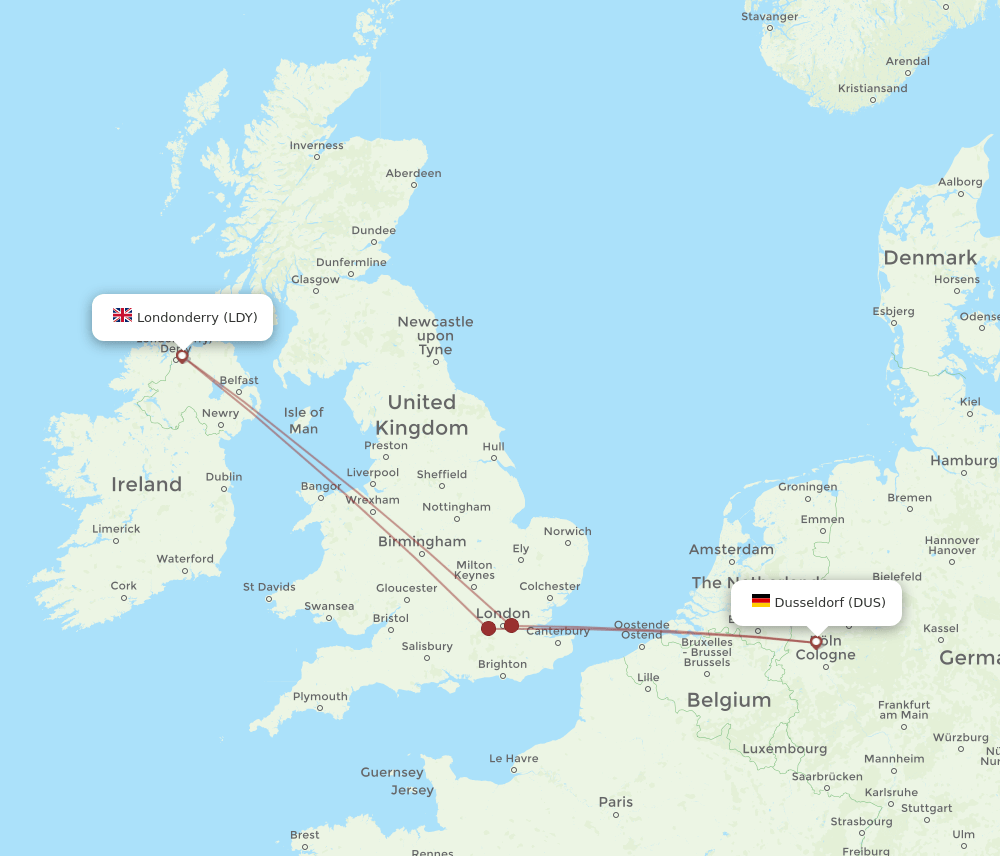 DUS-LDY flight routes