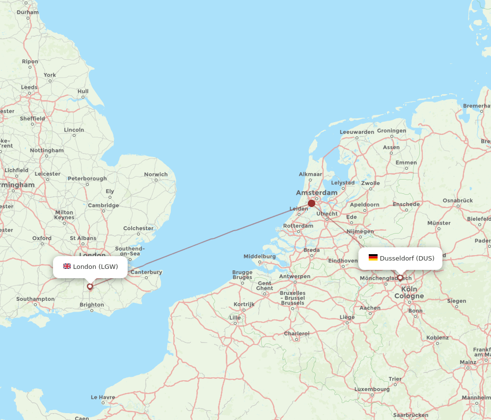 Dusseldorf - London route map and flight paths