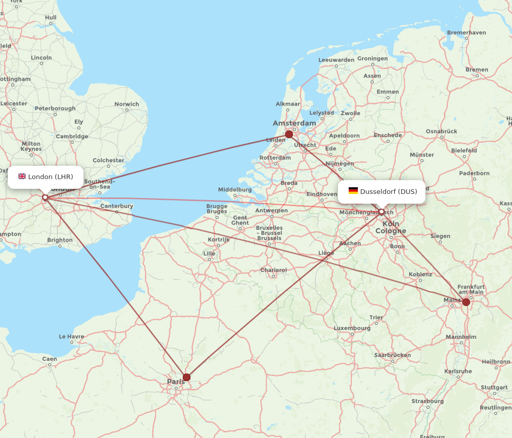 DUS to LHR flights and routes map