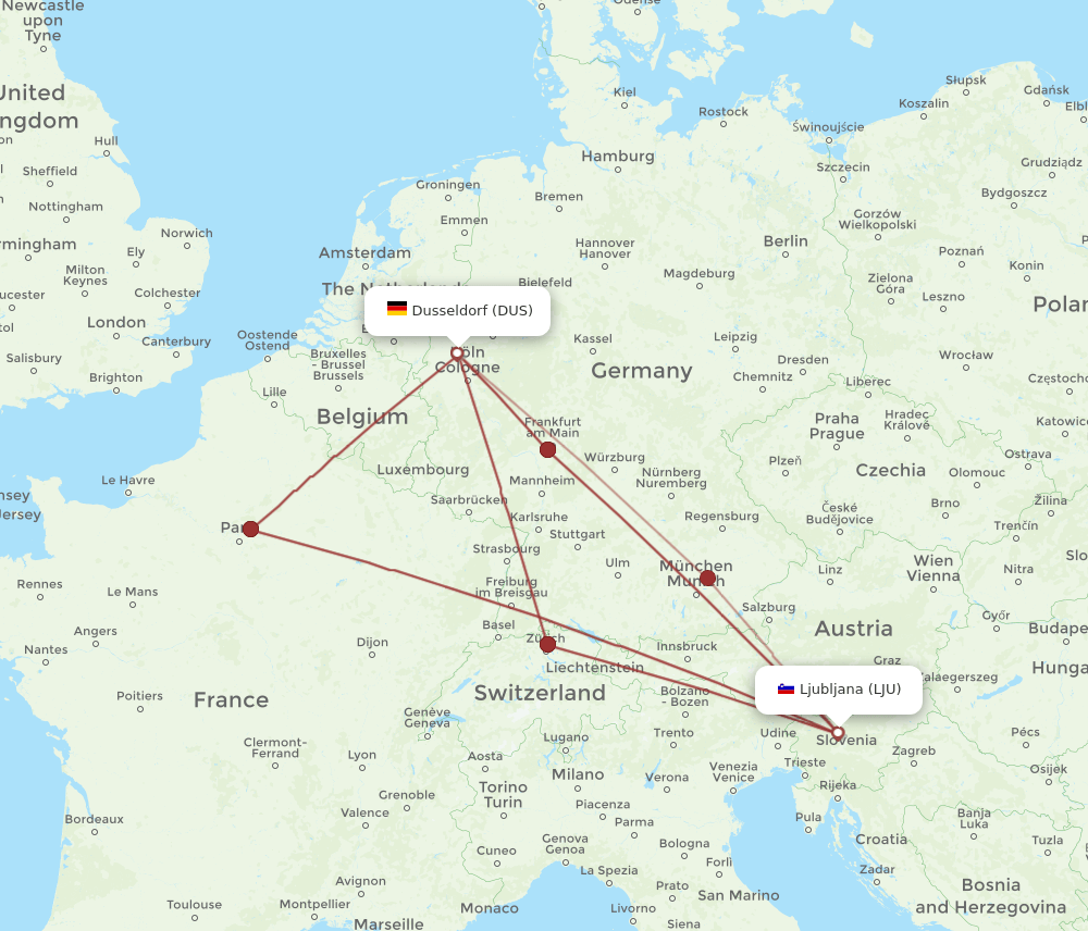 DUS-LJU flight routes