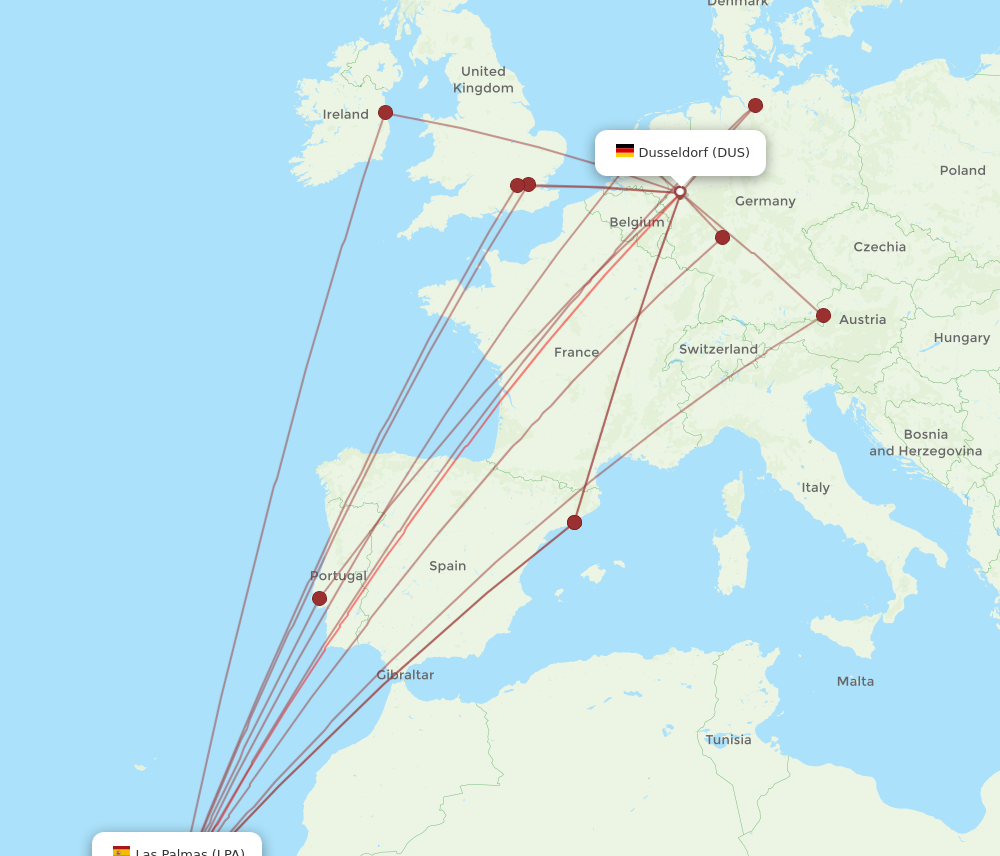 DUS to LPA flights and routes map
