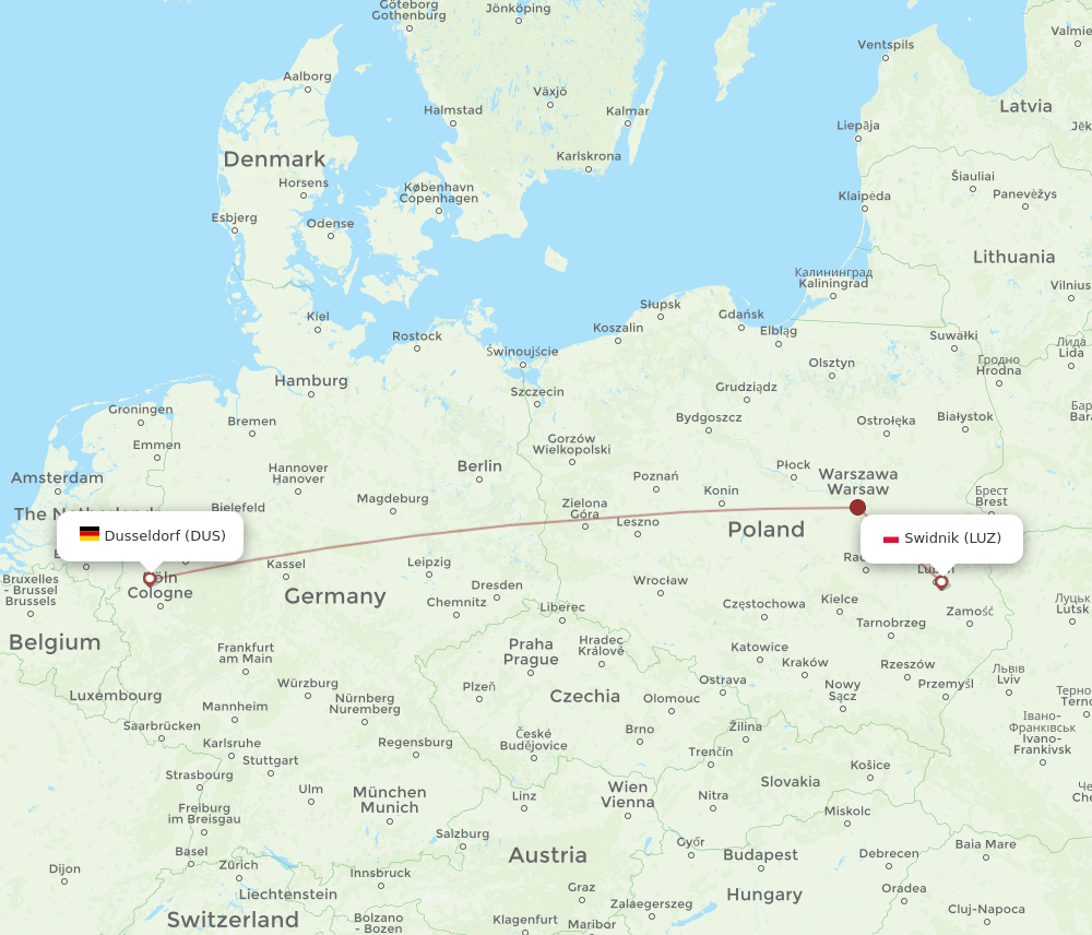 DUS to LUZ flights and routes map